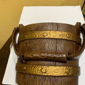 Vintage Sexton Farmhouse Decorative Wall Pocket Half Bucket 1976 Brown & Gold